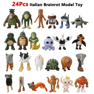 ## 24Pcs Italian Brainrot Anime Action Figure Set Tung Tung Sahur Tralalero Tralala Bombardino Crocodilo Figures Model Toy Gift